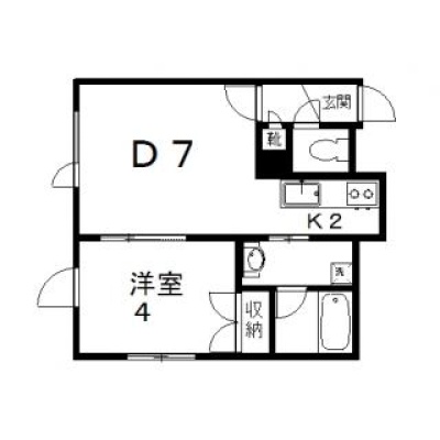 1LDK・D7帖、K2帖、洋室4帖