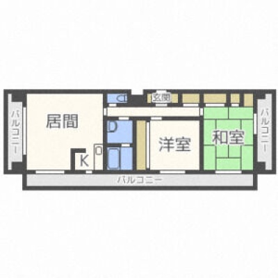 1102号室の間取り（洋室・和室の2LDK）