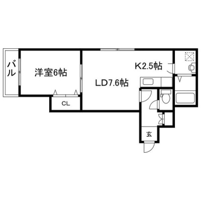 LD7.6帖・K2.5帖・洋室6帖の1LDK