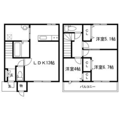 1・2階を使う3LDK・75.34㎡の間取り