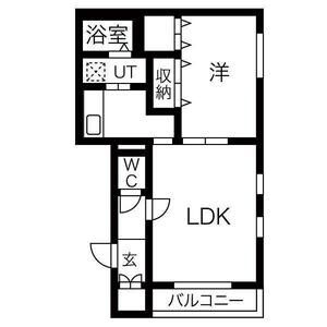 411号室の1LDK間取り図