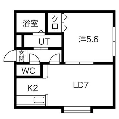 LD7帖・K2帖・洋室5.6帖の1LDK