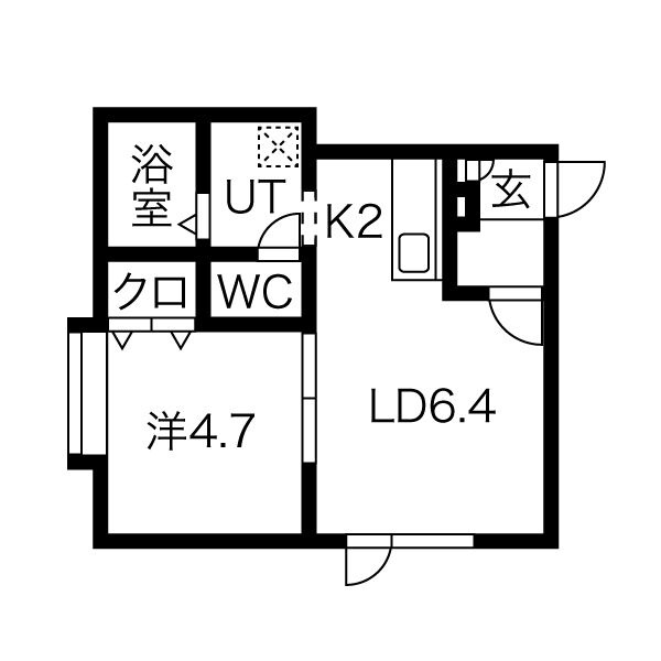 LD6.4帖・K2帖・洋室4.7帖の1LDK
