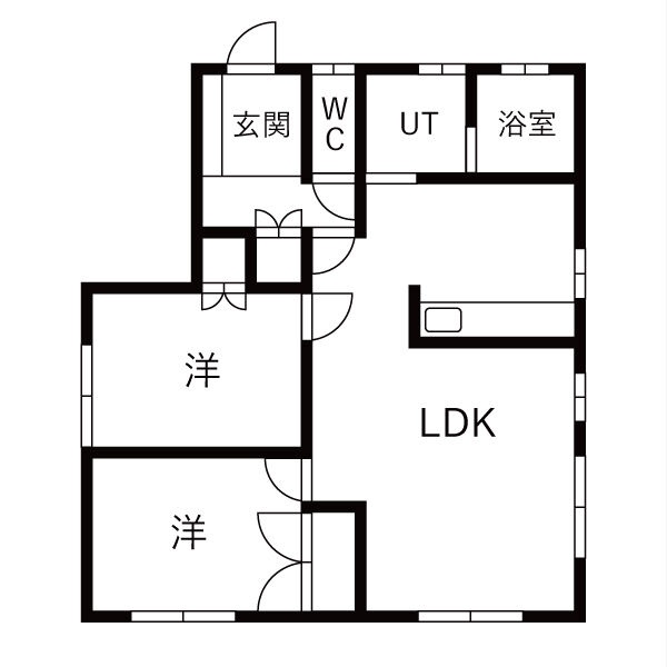 洋室2室を備えた2LDKの間取り