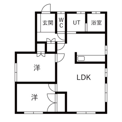 洋室2室を備えた2LDKの間取り