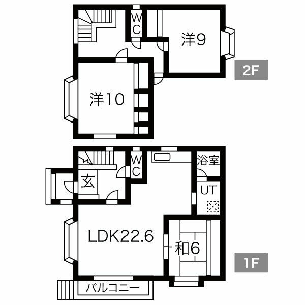 和室と洋室2室を備えた3LDKの間取り