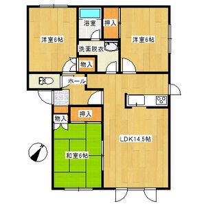 3LDK：LDK14.5帖、和室6帖・洋室6帖2室