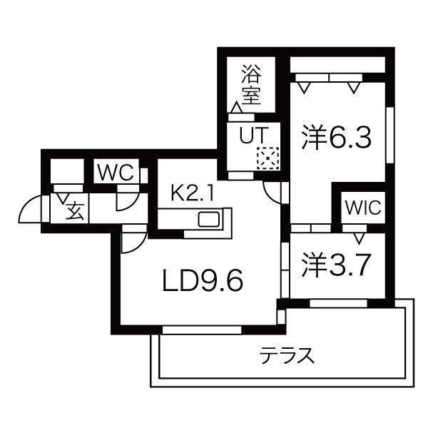 103号室：2LDK・テラス・WIC
