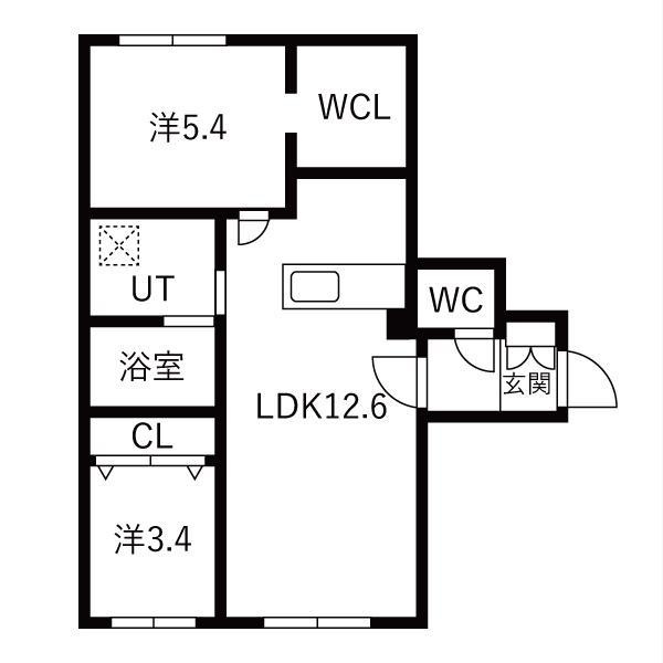 102号室：2LDK・ウォークイン収納