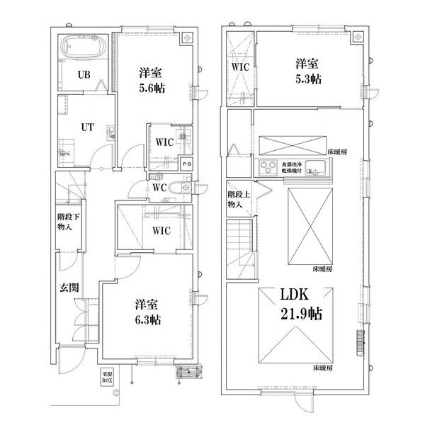 １０２号室 １・２階メゾネット間取り