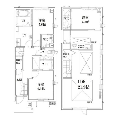 １０２号室 １・２階メゾネット間取り