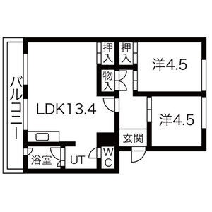 408号室・LDK13.4帖と洋室2室