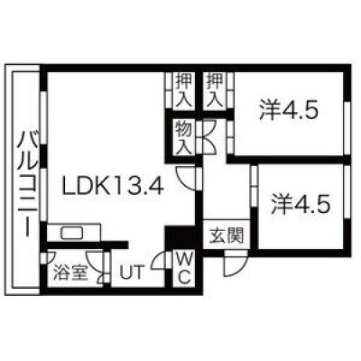 408号室・LDK13.4帖と洋室2室