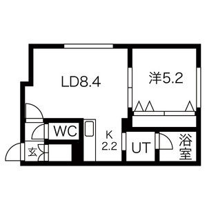LD8.4帖・K2.2帖・洋室5.2帖の1LDK