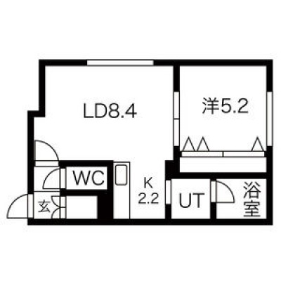 LD8.4帖・K2.2帖・洋室5.2帖の1LDK