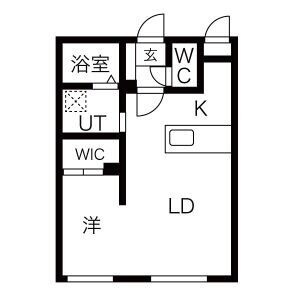 201号室・1LDK・34.49㎡。LD8.7帖、洋室3.6帖、K2.5帖