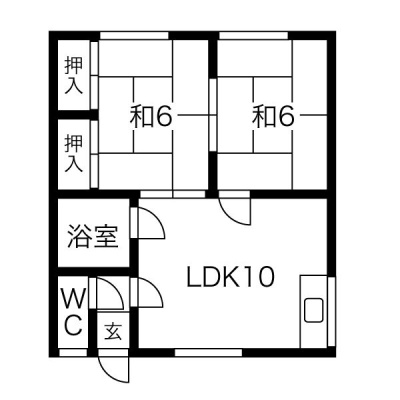 202号室の間取り図（45.36㎡・2LDK）
