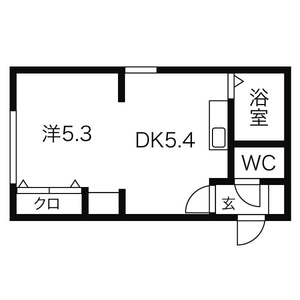 101号室・DK5.4帖と洋室5.3帖の1DK