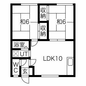 106号室の間取り（LDK10帖・和室6帖2室）
