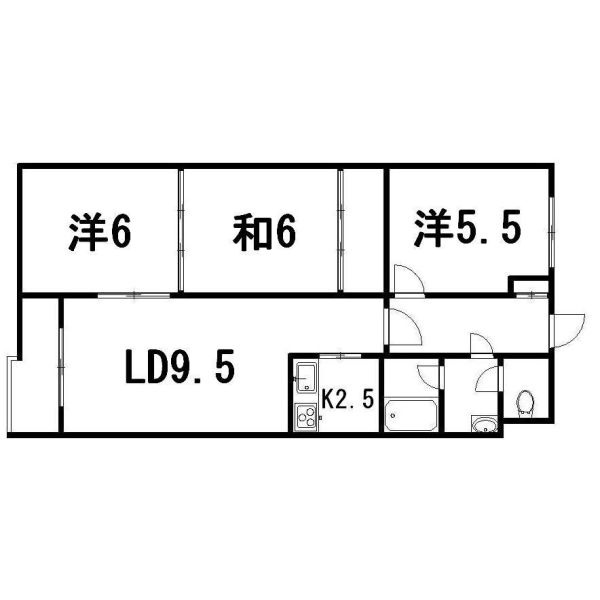 間取り図（洋6・和6・洋5.5・LD9.5・K2.5）