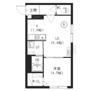 1LDK・32.34㎡（LD6.4帖・K1.9帖・洋室4.5帖）