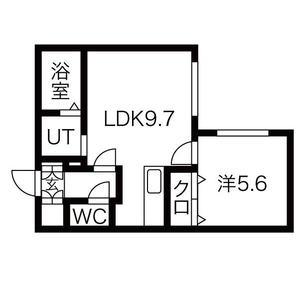 403号室 間取り（LDK9.7帖・洋室5.6帖）