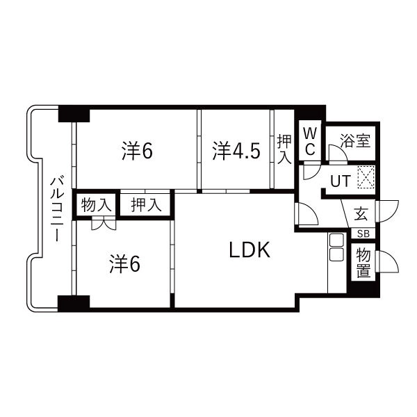 707号室の間取り図。77.99㎡・3LDKの事務所利用可能な区画です。