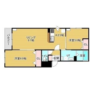 洋室2部屋と対面キッチンの2LDK