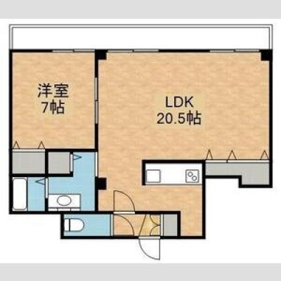 53.63㎡の1LDK。LDK20.5帖と洋室7帖のゆとりある間取り。