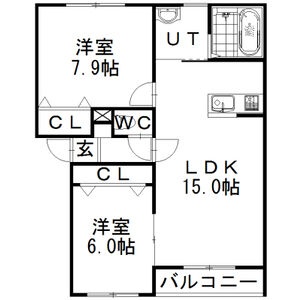 LDK15帖・洋室7.9帖と6帖。66.09㎡のゆとりある2LDKです。