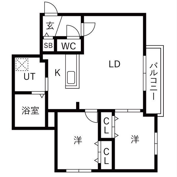 ＬＤＫ１５．２帖・洋室２部屋の２ＬＤＫ