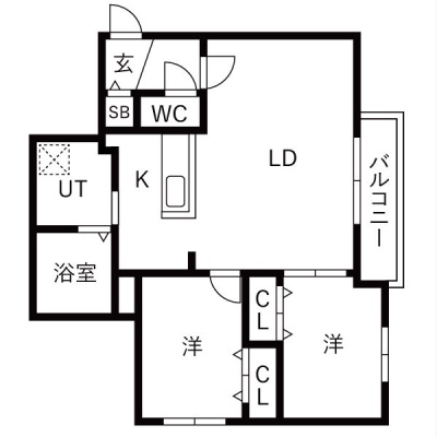 ＬＤＫ１５．２帖・洋室２部屋の２ＬＤＫ