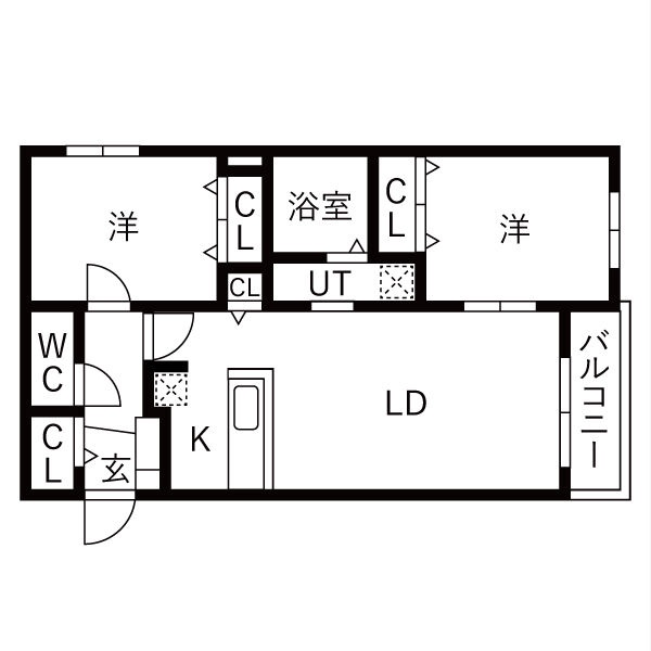 ＬＤＫ１３．４帖・洋室５．５帖と５．２帖の２ＬＤＫ