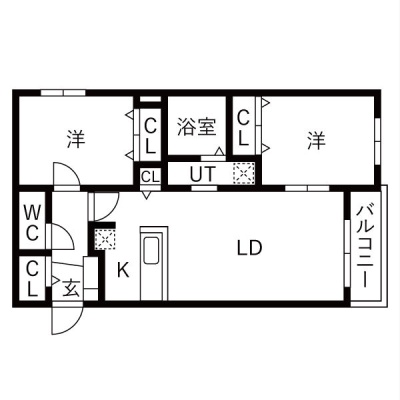 ＬＤＫ１３．４帖・洋室５．５帖と５．２帖の２ＬＤＫ