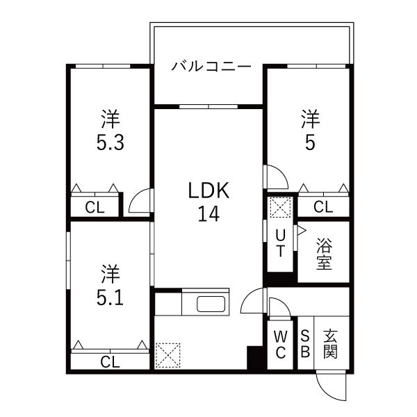 202号室・3LDKの間取り