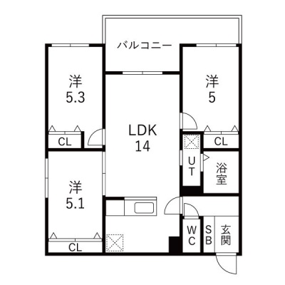 202号室・3LDKの間取り