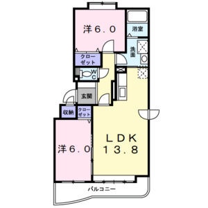 58.71㎡・洋室2部屋を備えた2LDK