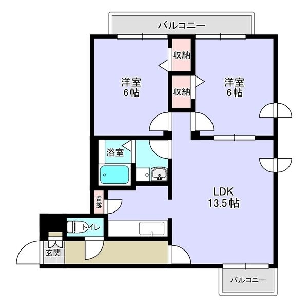 301号室／LDK13.5帖・洋室6帖が2部屋