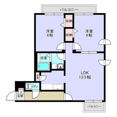 301号室／LDK13.5帖・洋室6帖が2部屋