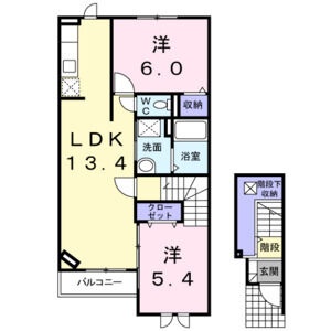 60.86㎡の2LDK。各居室に収納を配置