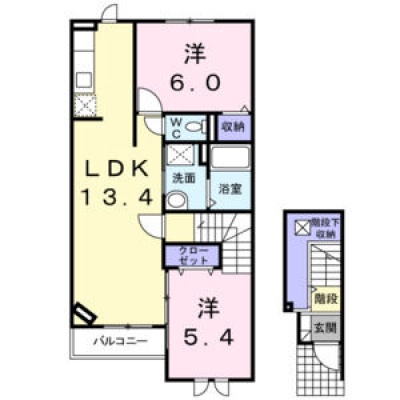 60.86㎡の2LDK。各居室に収納を配置