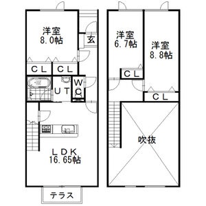 5号室 3LDK メゾネット間取り
