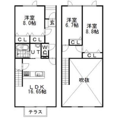 5号室 3LDK メゾネット間取り