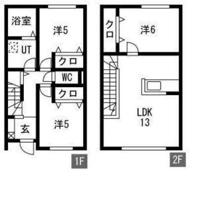 E号室 3LDK 1階・2階の間取り