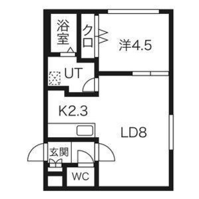 3号室タイプ・LD8帖と洋4.5帖の1LDK