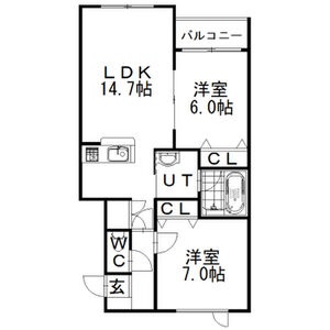 206号室・2LDK実間取り図