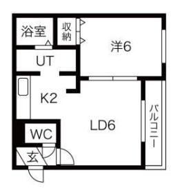 LD6帖・K2帖・洋室6帖の1LDK