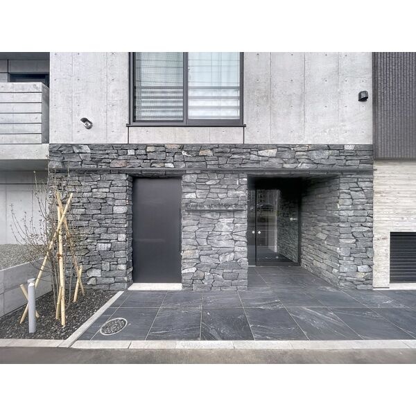 建物入口。植栽を配したエントランスです。