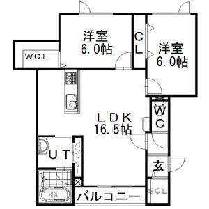 303号室・2LDK／洋室6帖2室とWICを備えた間取り