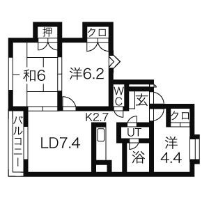 102号室・61.06㎡の3LDK間取り図